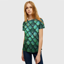 Женская футболка 3D Чешуя зелёного дракона: арт нейросети - фото 2