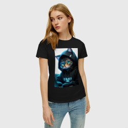 Женская футболка хлопок Кот программист, Киберпанк - фото 2