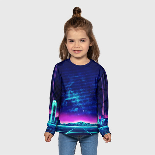 Детский лонгслив 3D Неоновая проекция космоса, цвет 3D печать - фото 5