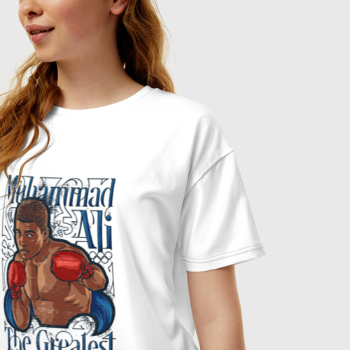 Женская футболка хлопок Oversize Мухаммед Али Кассиус Клей, цвет белый - фото 3