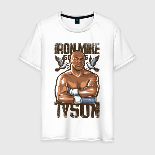 Мужская футболка из хлопка с принтом Iron Mike Tyson Железный Майк Тайсон, вид спереди №1