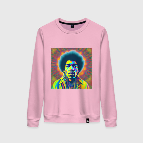 Женский свитшот хлопок Jimi Hendrix Magic Glitch Art, цвет светло-розовый