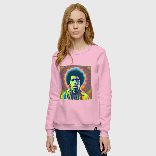 Женский свитшот хлопок Jimi Hendrix Magic Glitch Art, цвет светло-розовый - фото 3