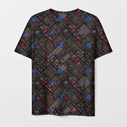 Мужская футболка 3D Красные, синие, черные фигуры и линии на коричневом фоне, цвет 3D печать - фото 2