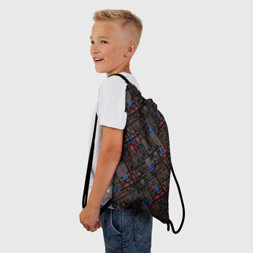 Рюкзак-мешок 3D Красные, синие, черные фигуры и линии на коричневом фоне - фото 3