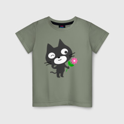 Детская футболка хлопок Чёрный котик с цветочком