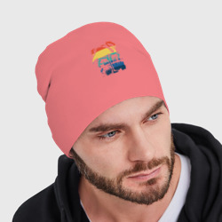 Мужская шапка демисезонная Разноцветный фламинго - фото 2