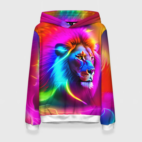 Женская толстовка 3D Неоновый лев в цветовой абстракции, цвет 3D печать