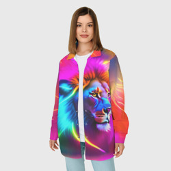 Женская рубашка oversize 3D Неоновый лев в цветовой абстракции - фото 2