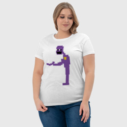Футболка с принтом Фиолетовый человек FNAF для женщины, вид на модели спереди №4. Цвет основы: белый