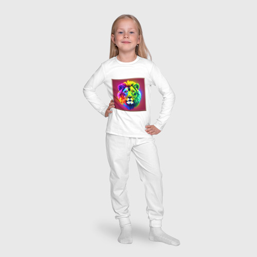 Детская пижама с лонгсливом хлопок Лев: неоновый портрет, цвет белый - фото 7
