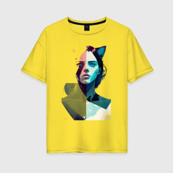 Женская футболка хлопок Oversize Лицо кошка-девушки - абстрактно