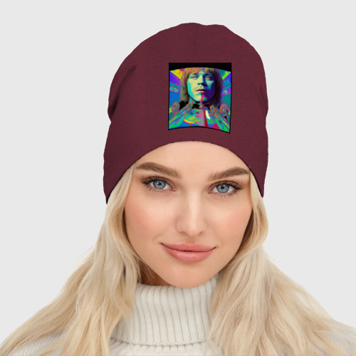 Женская шапка демисезонная Brian Jones Glitch Modern Art, цвет меланж-бордовый - фото 3