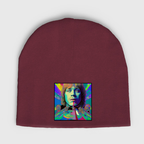 Женская шапка демисезонная Brian Jones Glitch Modern Art, цвет меланж-бордовый