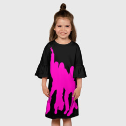 Детское платье 3D Розовый силуэт Blackpink на черном фоне - фото 2