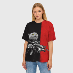 Женская футболка oversize 3D Кот гангстер с m4a4 - фото 2