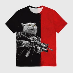 Мужская футболка 3D Кот гангстер с m4a4