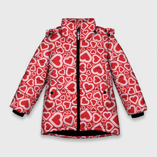 Зимняя куртка для девочек 3D Любовь - сердечки, цвет черный