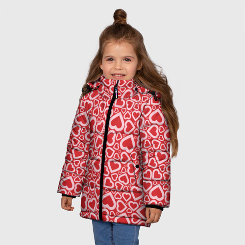 Зимняя куртка для девочек 3D Любовь - сердечки, цвет черный - фото 3