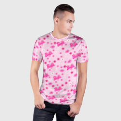Мужская футболка 3D Slim Барби, сердечки и цветочки - фото 2