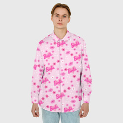 Мужская рубашка oversize 3D Барби, сердечки и цветочки - фото 2