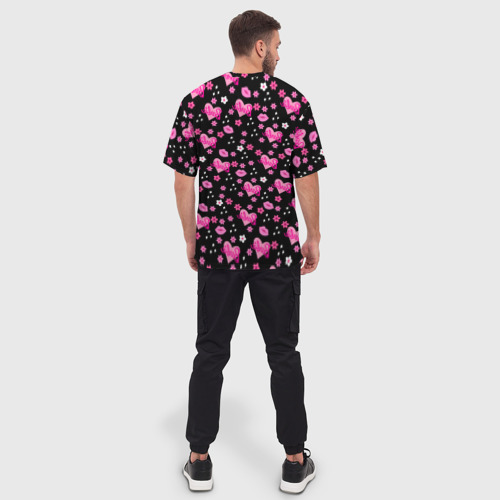 Мужская футболка oversize 3D Черный фон, барби и цветы, цвет 3D печать - фото 4