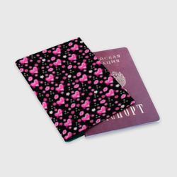 Обложка для паспорта матовая кожа Черный фон, барби и цветы - фото 2