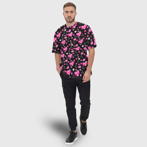 Мужская футболка oversize 3D Черный фон, барби и цветы, цвет 3D печать - фото 5