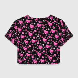 Топик (короткая футболка или блузка, не доходящая до середины живота) с принтом Черный фон, барби и цветы для женщины, вид сзади №1. Цвет основы: белый