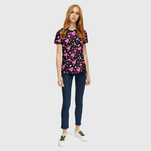 Женская футболка 3D Черный фон, барби и цветы, цвет 3D печать - фото 5