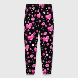 Мужские брюки 3D Черный фон, барби и цветы