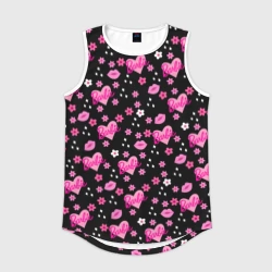 Мужская спортивная майка 3D Черный фон, барби и цветы