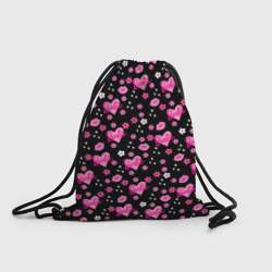 Рюкзак-мешок 3D Черный фон, барби и цветы