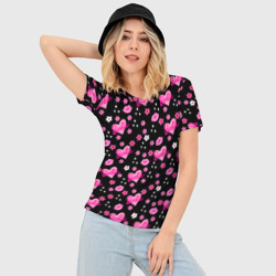 Женская футболка 3D Slim Черный фон, барби и цветы - фото 2