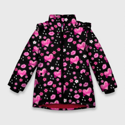 Зимняя куртка для девочек 3D Черный фон, барби и цветы