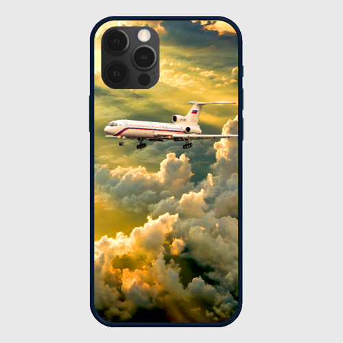 Чехол для iPhone 12 Pro Max с принтом Ту-154 Полет в закате, вид спереди #2