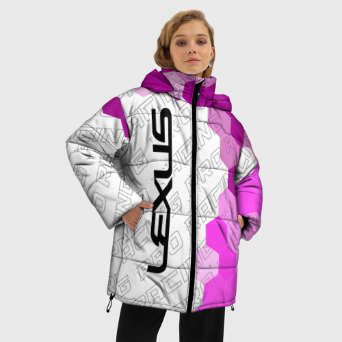 Женская зимняя куртка 3D с принтом Lexus pro racing: по-вертикали, фото на моделе #1