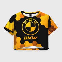 Женская футболка Crop-top 3D BMW - gold gradient