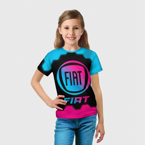Детская футболка 3D Fiat - neon gradient, цвет 3D печать - фото 5