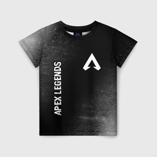 Детская футболка 3D с принтом Apex Legends glitch на темном фоне: надпись, символ, вид спереди #2