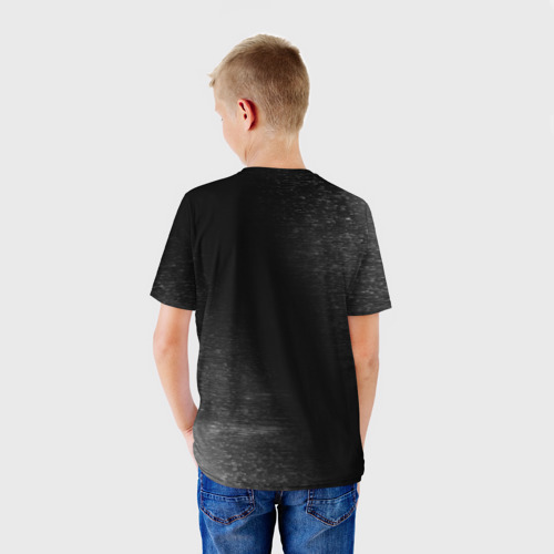 Детская футболка 3D с принтом Apex Legends glitch на темном фоне: надпись, символ, вид сзади #2