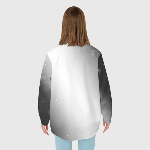 Женская рубашка oversize 3D с принтом Doom glitch на светлом фоне: надпись, символ, вид сзади #2