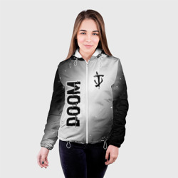 Женская куртка 3D Doom glitch на светлом фоне: надпись, символ - фото 2