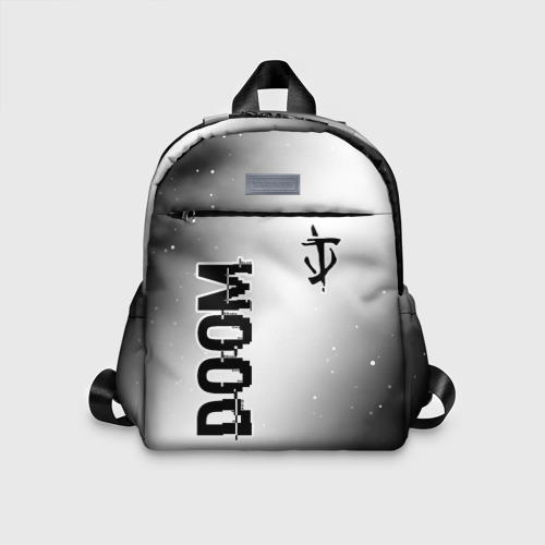 Детский рюкзак 3D с принтом Doom glitch на светлом фоне: надпись, символ, вид спереди #2