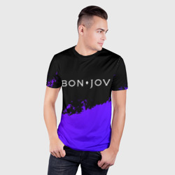 Мужская футболка 3D Slim Bon Jovi purple grunge - фото 2