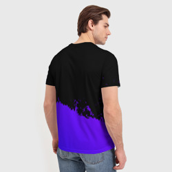 Футболка с принтом Bon Jovi purple grunge для мужчины, вид на модели сзади №2. Цвет основы: белый