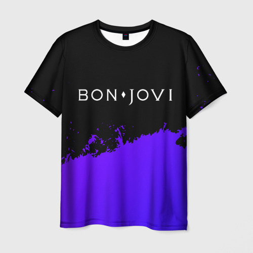 Мужская футболка с принтом Bon Jovi purple grunge, вид спереди №1