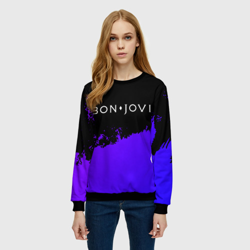 Женский свитшот 3D Bon Jovi purple grunge, цвет 3D печать - фото 3