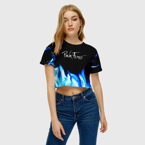 Женская футболка Crop-top 3D Pink Floyd blue fire, цвет 3D печать - фото 3