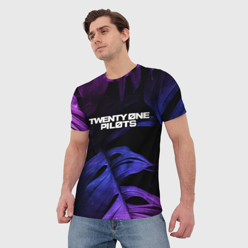 Мужская футболка 3D Twenty One Pilots neon monstera, цвет 3D печать - фото 3